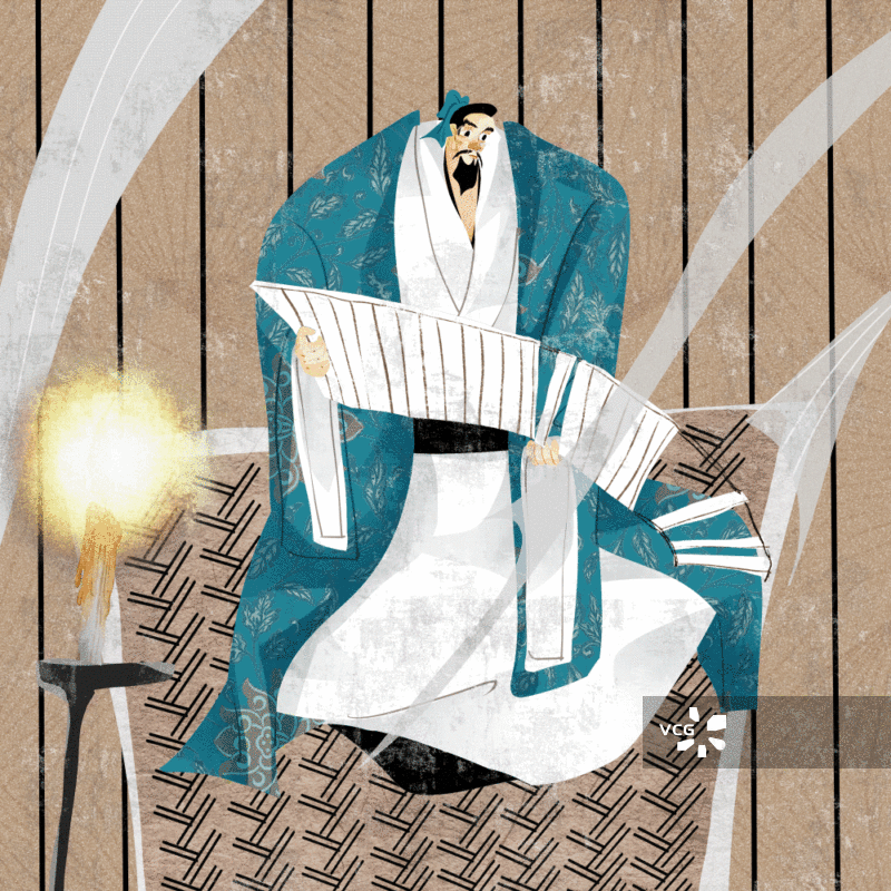 韦编三绝成语典故插画GIF动图图片素材
