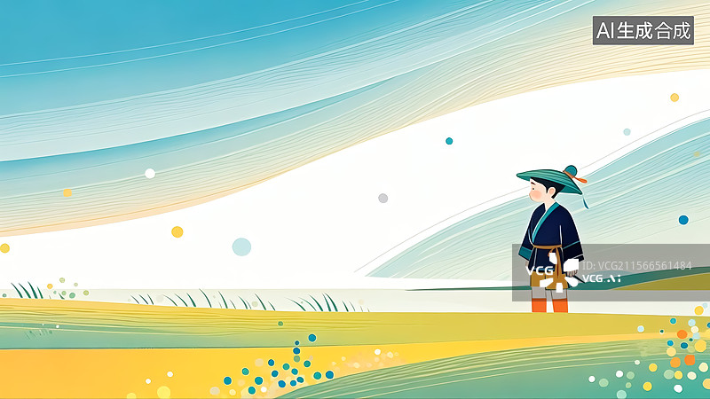 【AI数字艺术】牧童自然风景插画图片素材