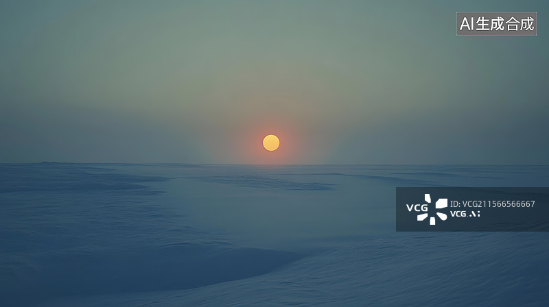 【AI数字艺术】极简冬日日出 - 深蓝地平线与微型橙日​图片素材