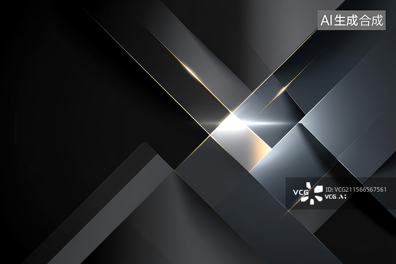 【AI数字艺术】黑色几何方块交叉闪耀光影图片素材