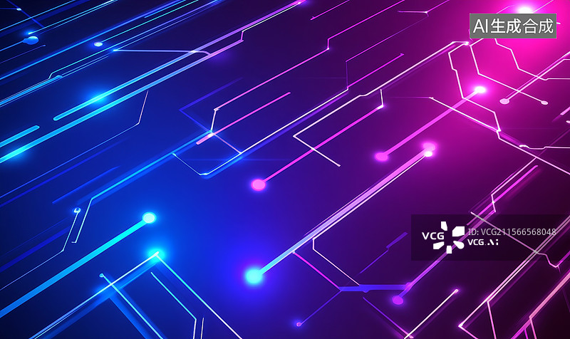 【AI数字艺术】霓虹灯效的电路板图案图片素材
