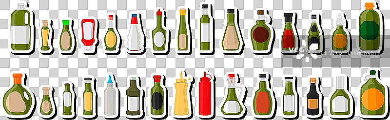 大套装多种玻璃瓶装液体调料图片素材