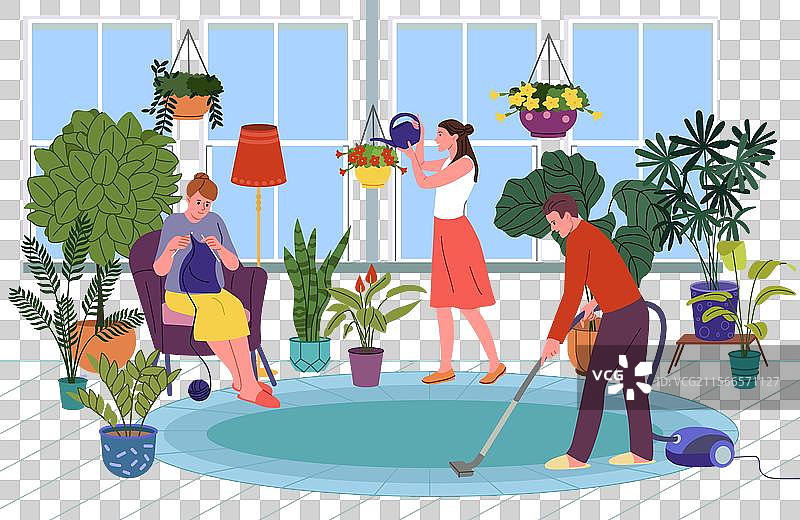 人们与植物的家庭花园，个人爱好图片素材