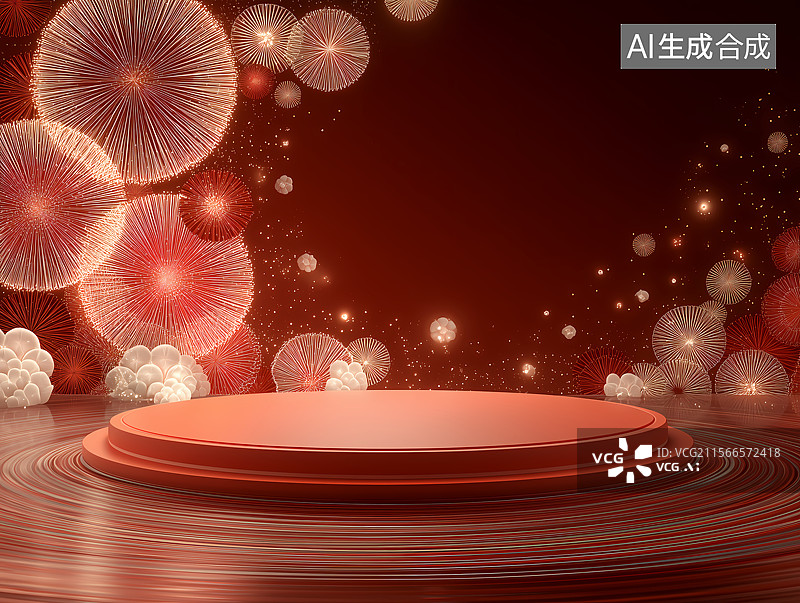 【AI数字艺术】红色背景金色烟花图片素材