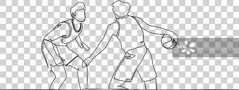 两名男性的连续单线画图片素材