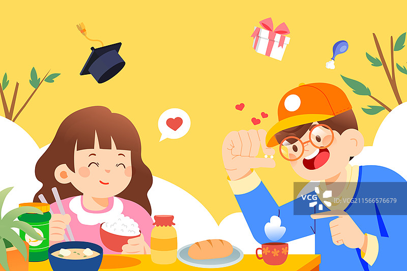 卡通夏季学生青年儿童节少儿吃饭午餐游戏童趣娱乐休闲生活玩乐读书教育兴趣爱好补习培训开学季电商矢量插画图片素材