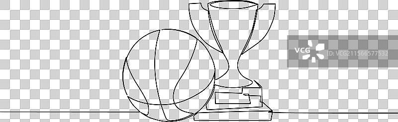 篮球和奖杯的线条画图片素材