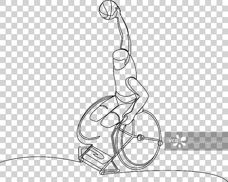 坐在轮椅上的男性篮球残奥运动员素描图片素材