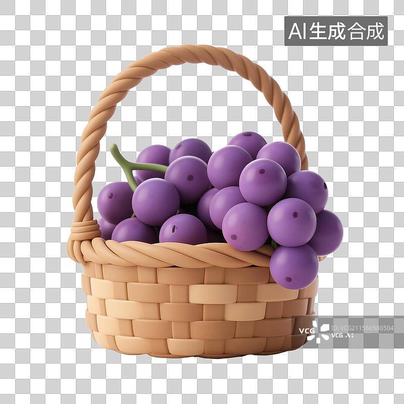 【AI数字艺术】3D渲染卡通葡萄元素图片素材