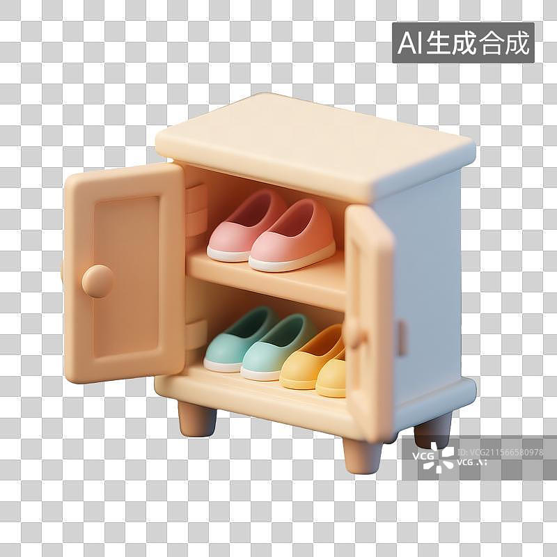 【AI数字艺术】3D建模的纯黑背景迷你鞋柜卡通插画图片素材