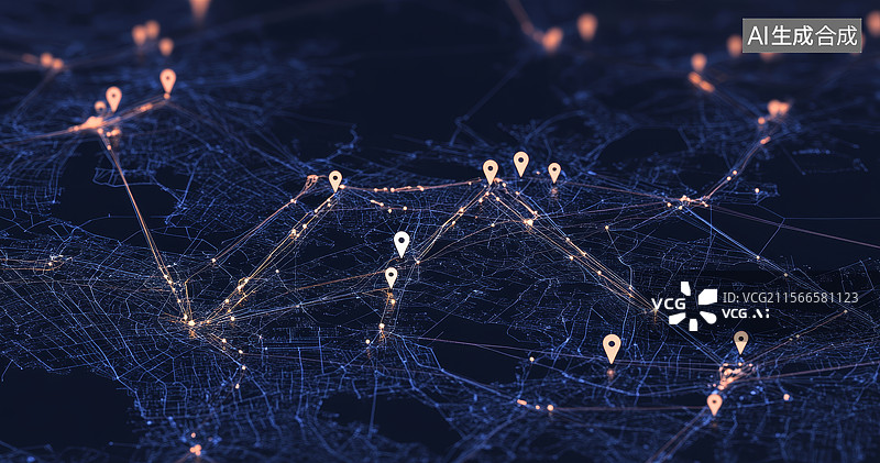 【AI数字艺术】网络连接与定位点的抽象图示图片素材