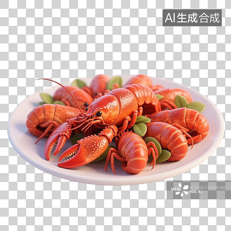 【AI数字艺术】3D渲染卡通小龙虾元素图片素材