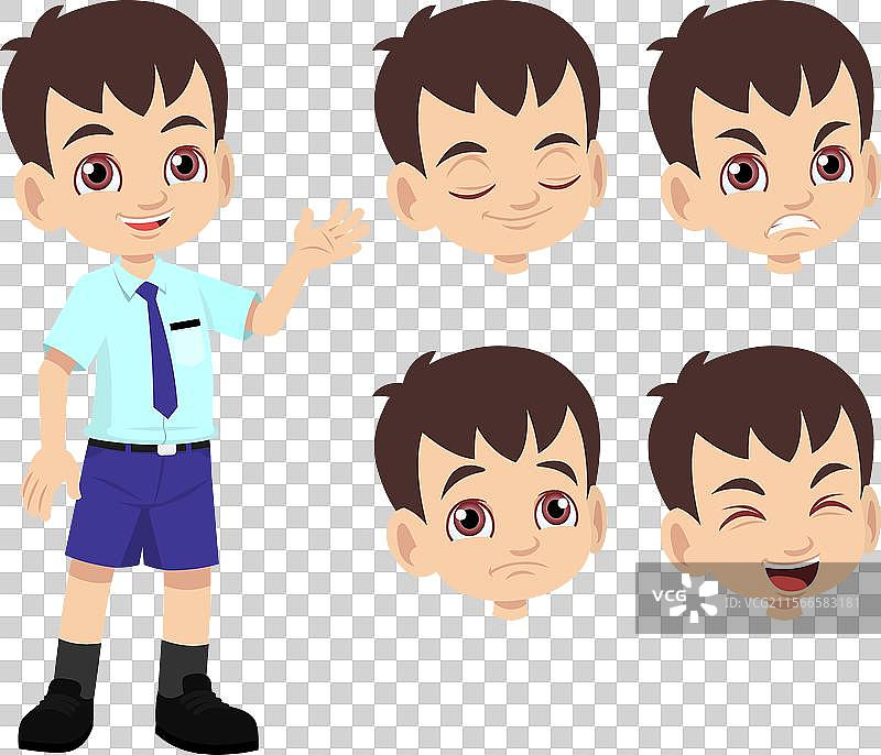 可爱的年轻男学生，展现多种面部表情图片素材