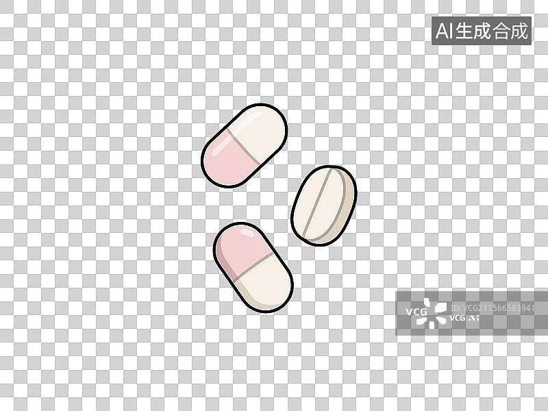 【AI数字艺术】悬浮在空中的三个药丸卡通插画图片素材