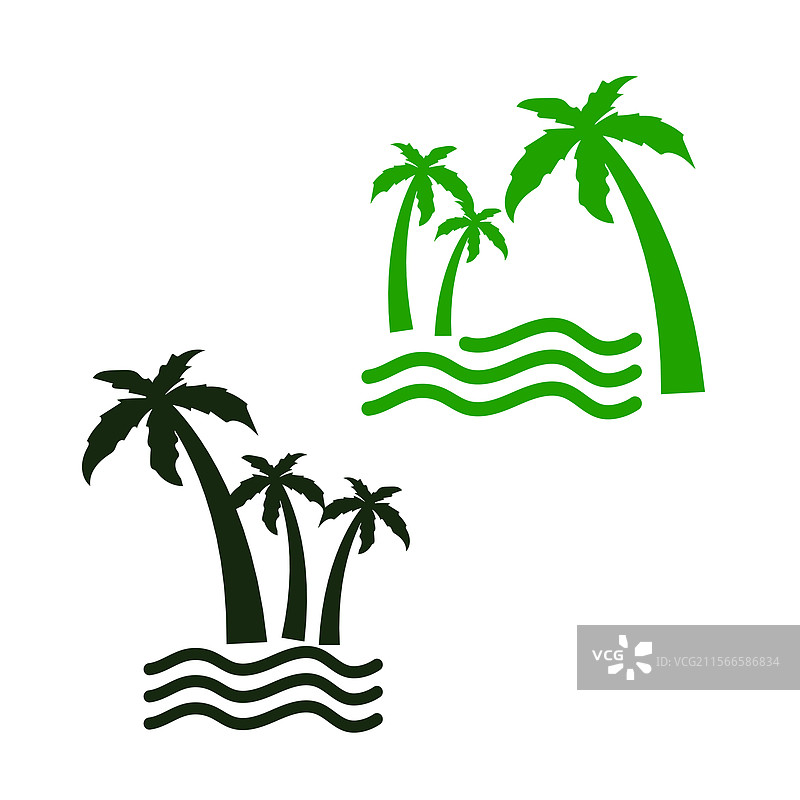 椰树海水剪影图标图片素材
