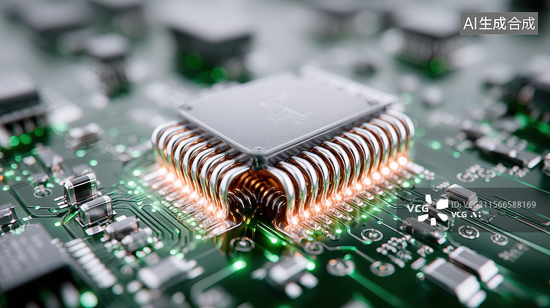 【AI数字艺术】电路板上的微处理器图片素材