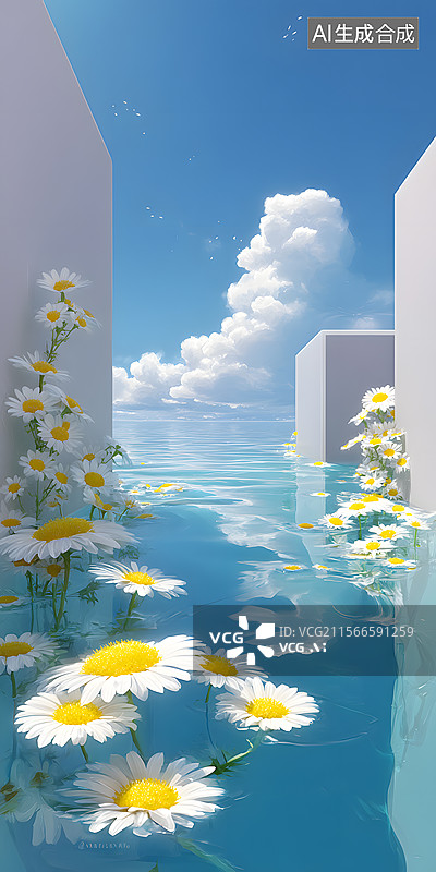 【AI数字艺术】AI数字背景：雏菊水道图片素材