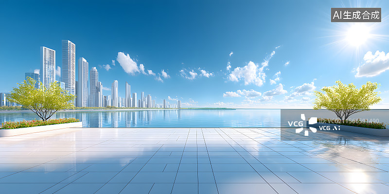 【AI数字艺术】现代都市蓝天广场景观图片素材