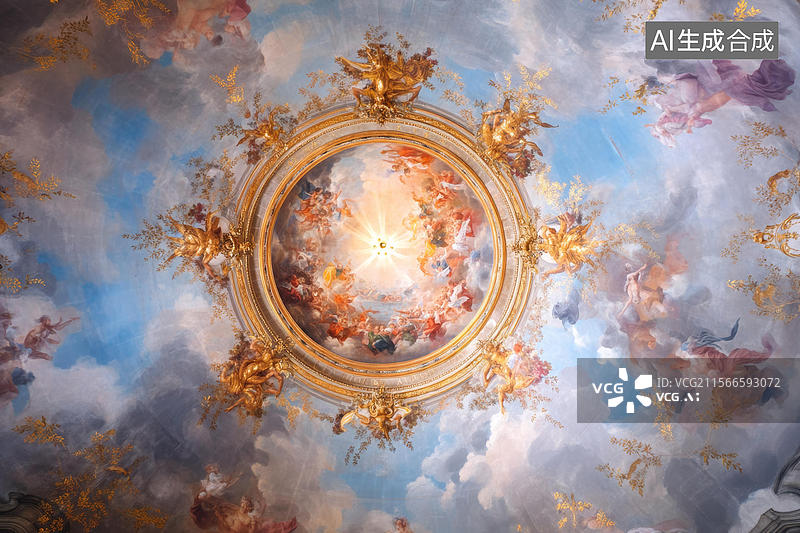 【AI数字艺术】宫殿巴洛克风格天花彩绘图片素材