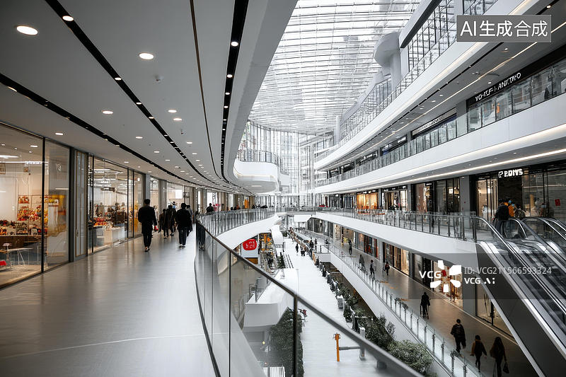 【AI数字艺术】现代化购物中心室内及众多顾客图片素材