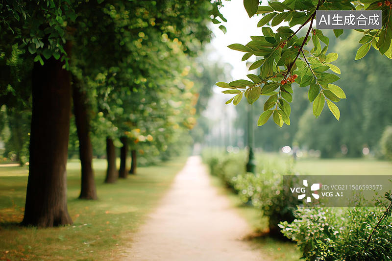 【AI数字艺术】绿树成荫的公园小路图片素材