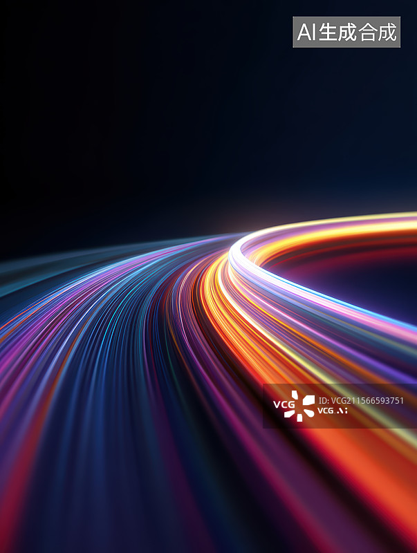【AI数字艺术】彩虹色科幻感抽象线条道路平台图片素材