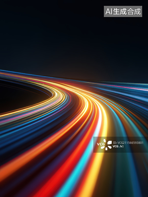 【AI数字艺术】彩虹色科幻感抽象线条道路平台图片素材
