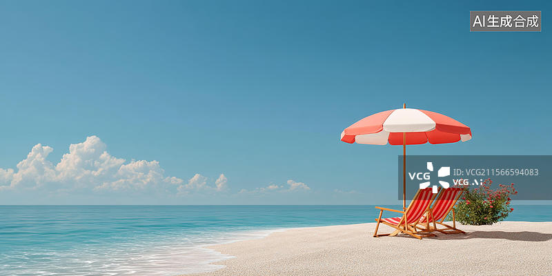 【AI数字艺术】海滩休闲度假场景插图图片素材