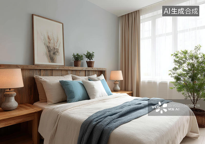 【AI数字艺术】温馨田园风格卧室设计图片素材