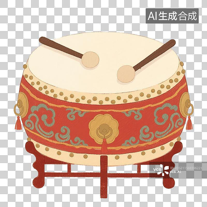 【AI数字艺术】国风手绘插画，鼓，民族乐器，打击乐器，免抠元素图片素材