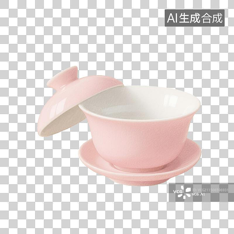 【AI数字艺术】国风手绘插画，盖碗茶，一个打开的盖碗，茶盏，茶杯茶具，瓷器，茶道，茶文化，喝茶饮茶免抠元素图片素材