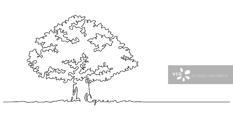 一笔画出的郁郁葱葱的树图片素材