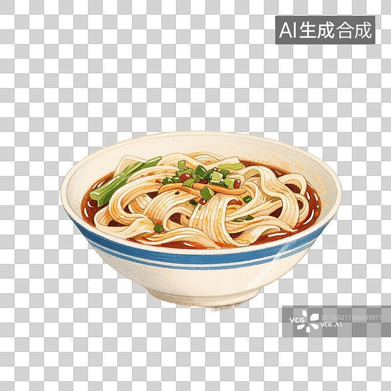【AI数字艺术】国风手绘插画，红油面皮，宽面，凉皮，面皮，传统美食免抠元素图片素材