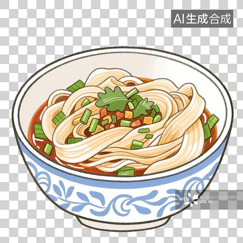 【AI数字艺术】国风手绘插画，红油面皮，宽面，凉皮，面皮，传统美食免抠元素图片素材