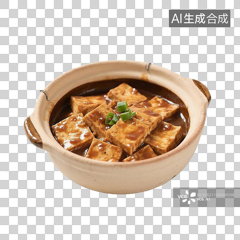 【AI数字艺术】川菜，下饭菜，砂锅里的麻婆豆腐，麻辣豆腐，红烧豆腐图片素材