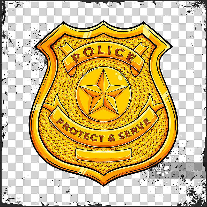 手绘警察金色徽章和帽饰图片素材