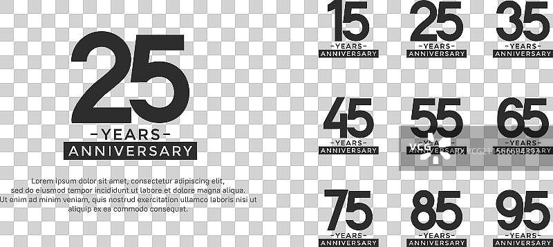 黑色周年纪念标志风格集合图片素材