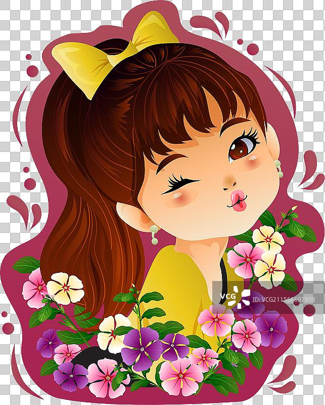 可爱的长春花女孩卡通角色图片素材