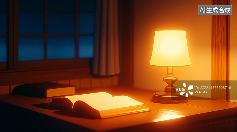 【AI数字艺术】温馨的灯光与书籍图片素材