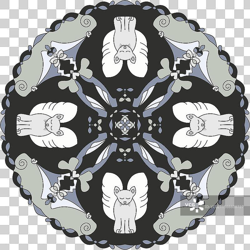 曼荼罗美丽的天使猫，闭着眼睛，色彩斑斓图片素材