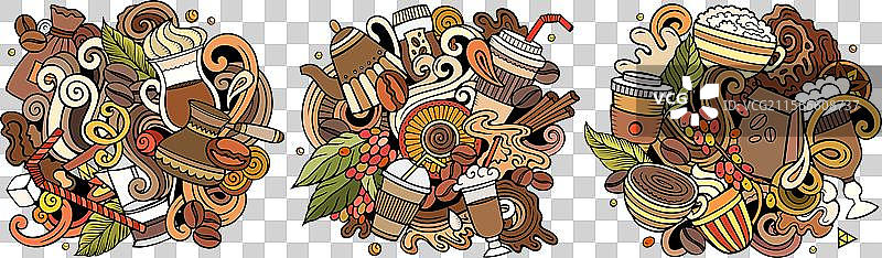 咖啡卡通涂鸦设计套装图片素材