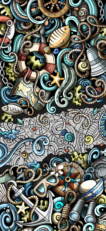 手绘海洋风格涂鸦横幅卡通图案图片素材