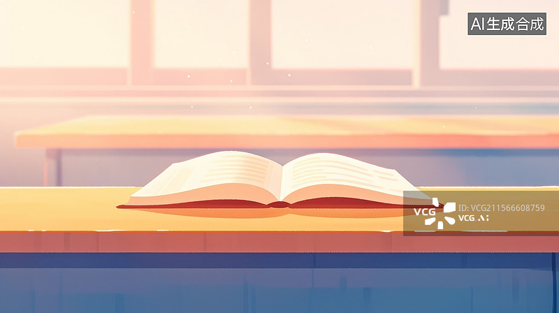 【AI数字艺术】教室桌上的开放书籍图片素材