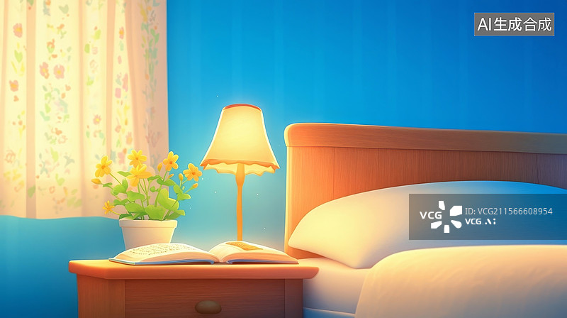 【AI数字艺术】宁静的卧室夜晚图片素材