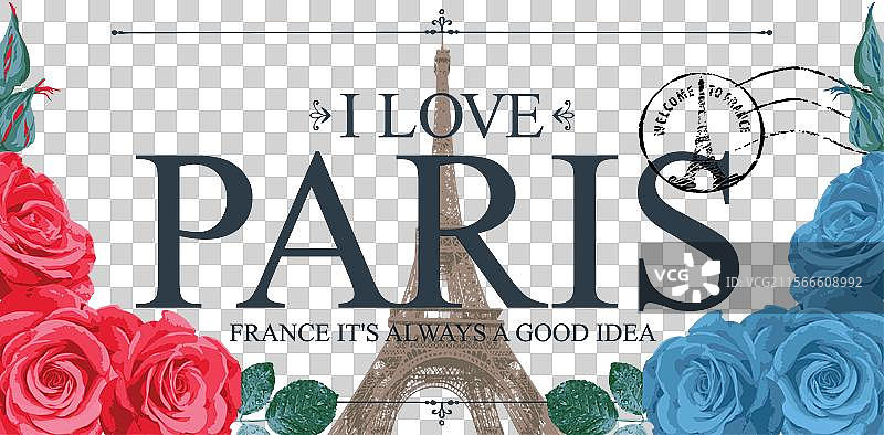 复古明信片，上面有巴黎的埃菲尔铁塔图片素材