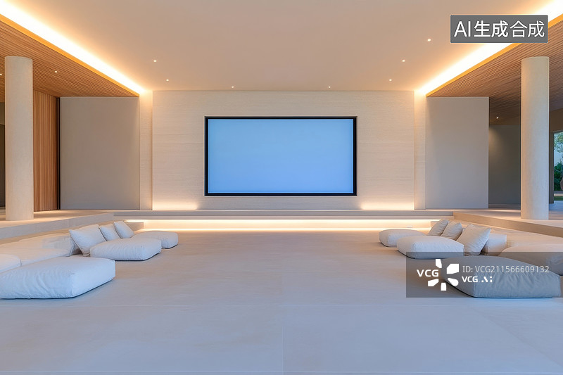 【AI数字艺术】现代极简主义家庭娱乐区图片素材