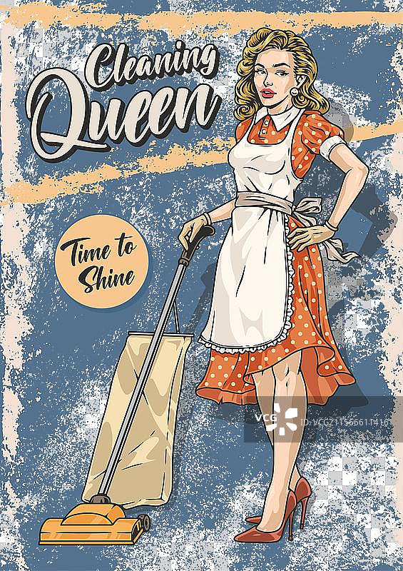 清洁女王复古海报色彩丰富图片素材