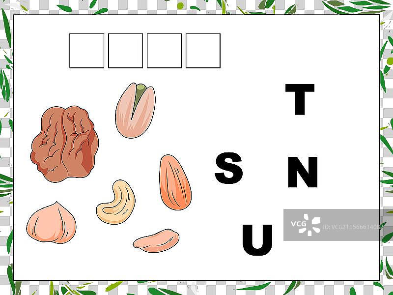 卡通坚果填字游戏，把字母放入其中图片素材