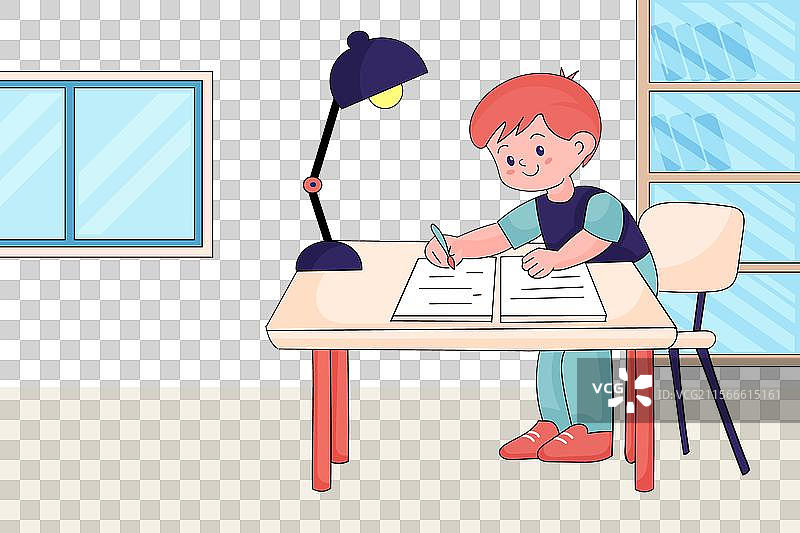 可爱的男学生在学习时写字图片素材