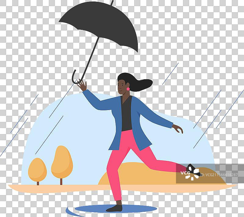 女孩高兴地走着，手里拿着雨伞图片素材